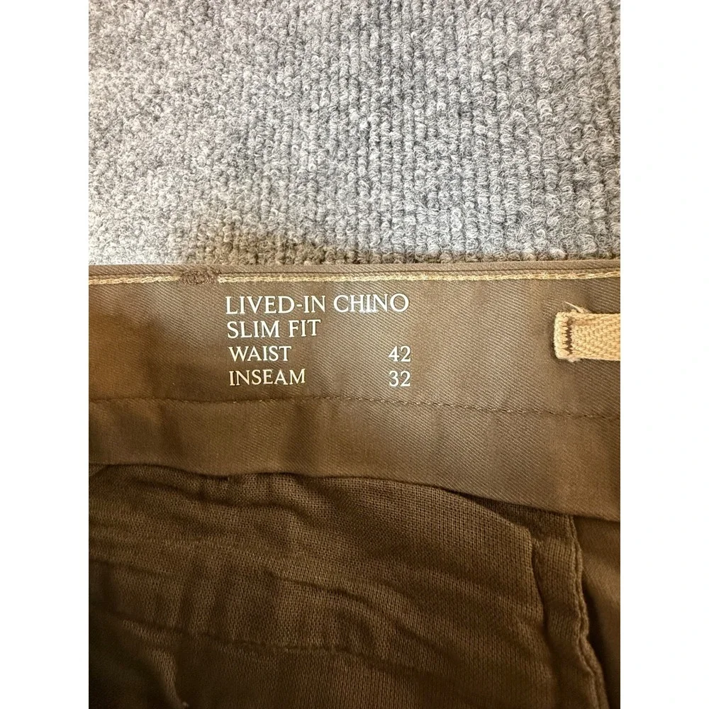 Banana Republic Mens Lived-In Chino Slim Fit Pants Khaki Brown 42x32 NEW